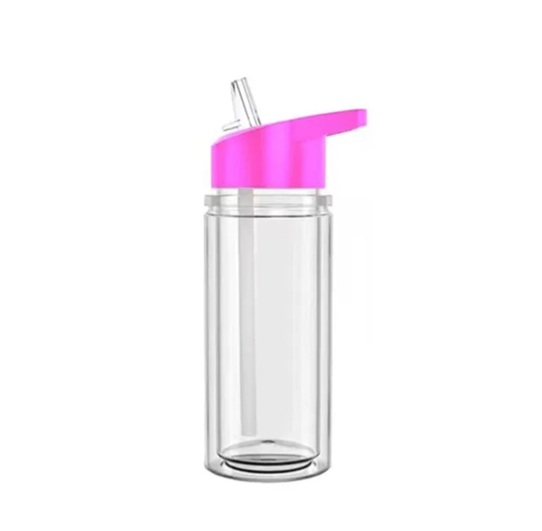 12oz Hot Pink Acrylic Snowglobe Kids Drink Bottle
