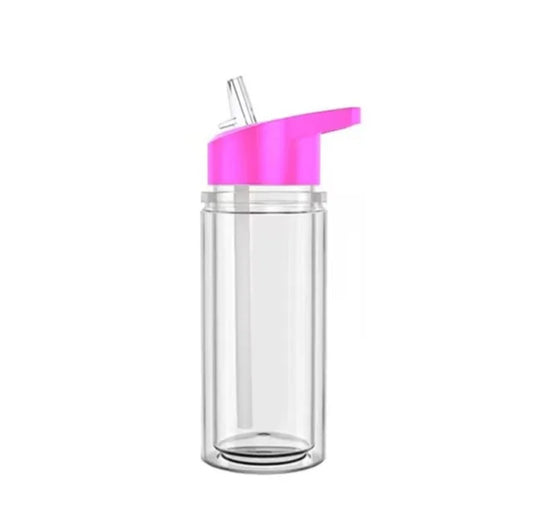 12oz Hot Pink Acrylic Snowglobe Kids Drink Bottle